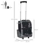 Sac de transport à roulettes pour chien 2 en 1 trolley chariot sac à dos pour chien chat avec poignée téléscopique, sacs de rangement, aérations, attache de sécurité, 42 x 25 x 55 cm, gris