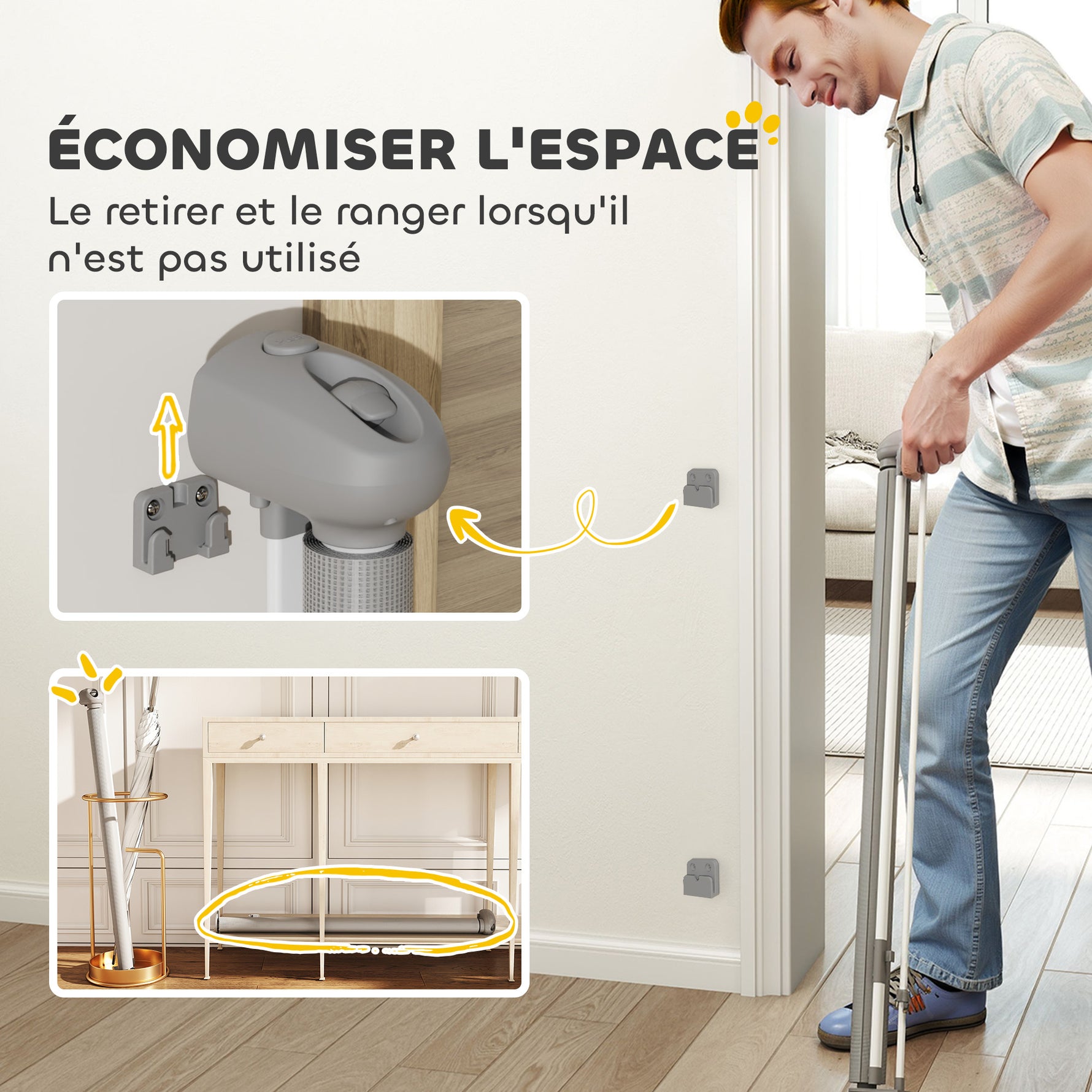 Barrière rétractable pour chien largeur 149 cm verrouillage automatique - gris