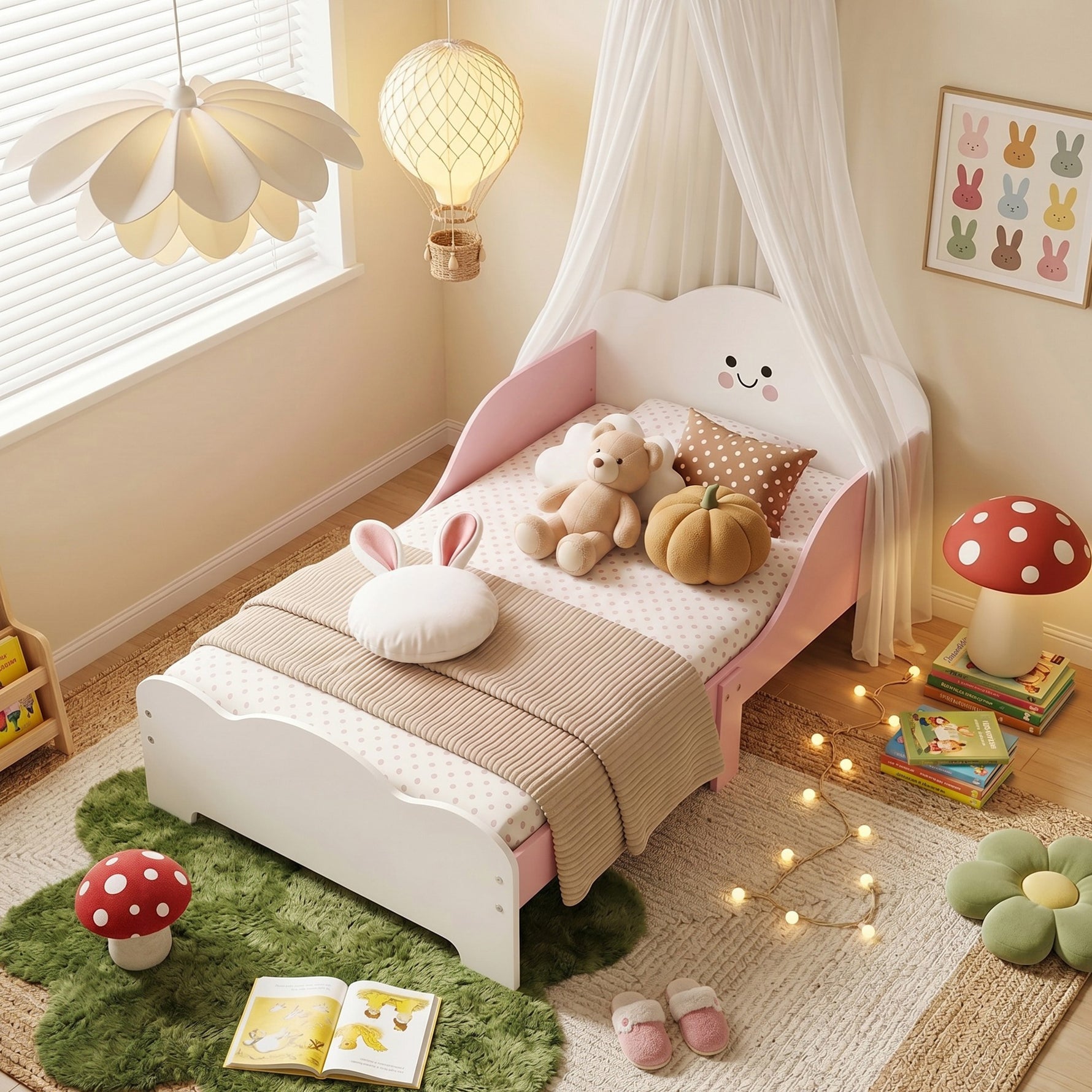 Lit enfant 70 x 140 cm, lit pour enfant avec barriere de securite et sommier à lattes en bois, rose (matelas non inclus)