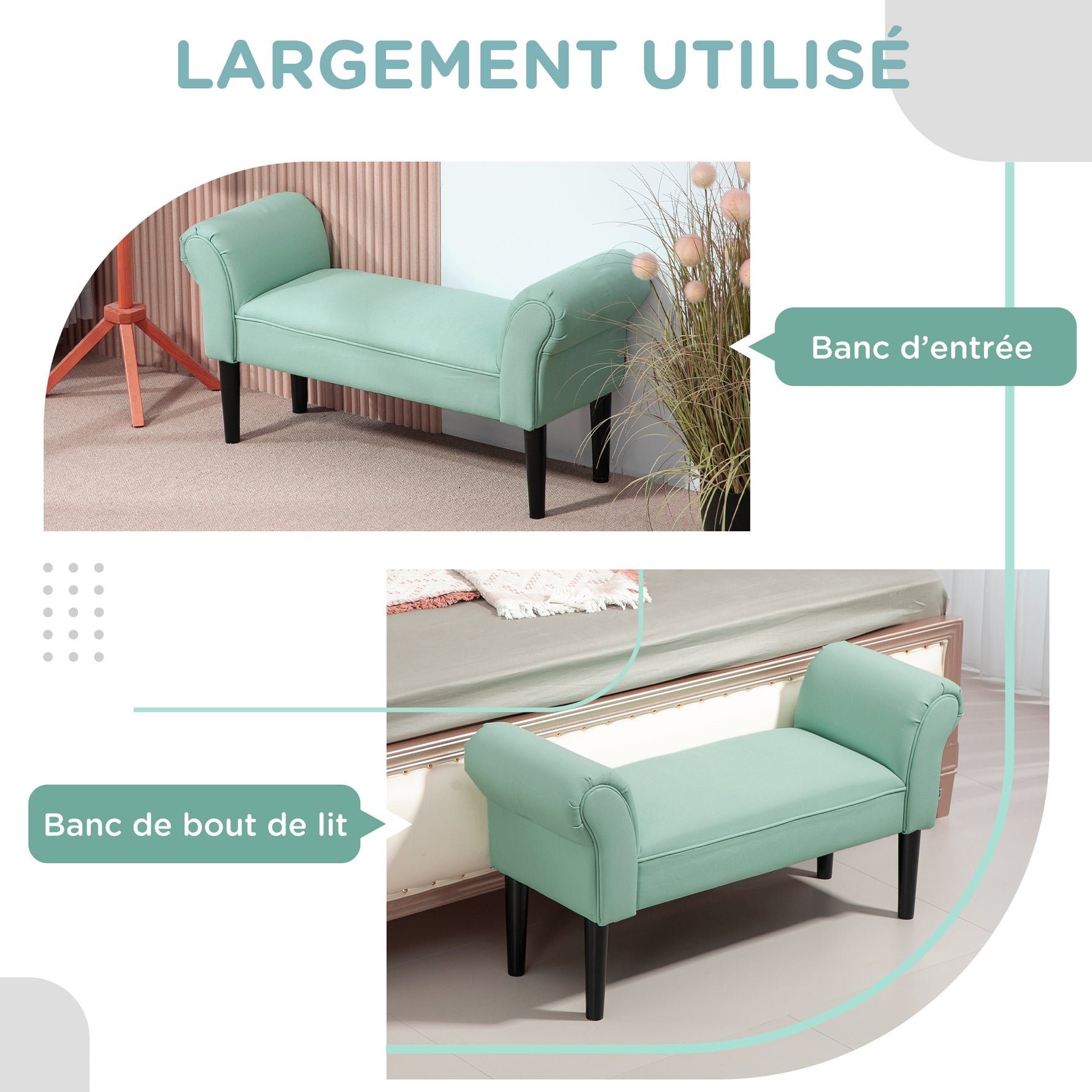 Banc Entrée Bout de Lit Rembourré pour Chambre à Coucher, Tissu à Voile, vert, 102 x 36 x 51 cm