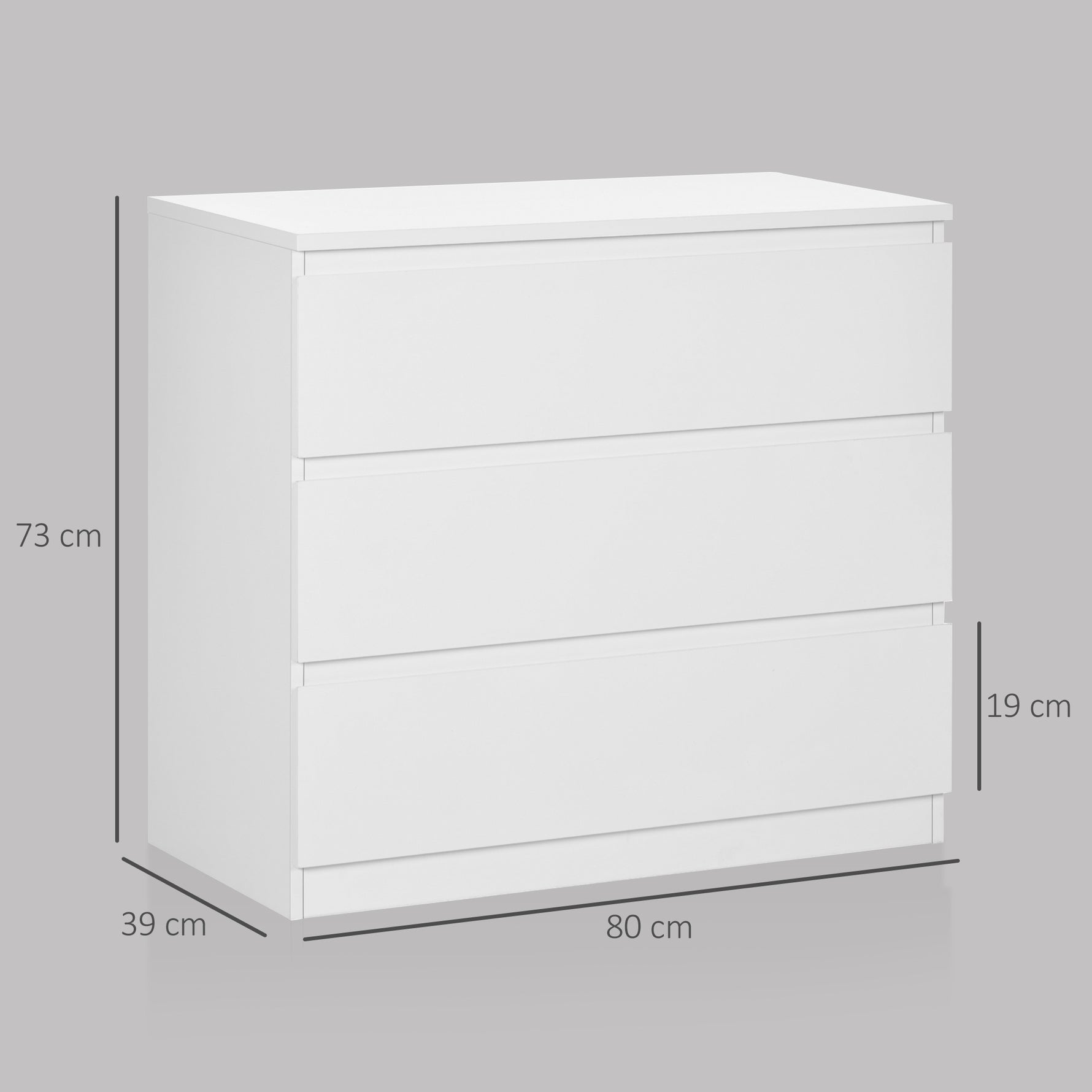 Commode 3 tiroirs, Meuble de rangement épuré pour chambre, intérieur, 80l x 39P x 73H cm