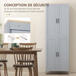Armoire de cuisine hauteur 170 cm buffet haut avec 4 portes et étagères ajustable, design moderne, gris