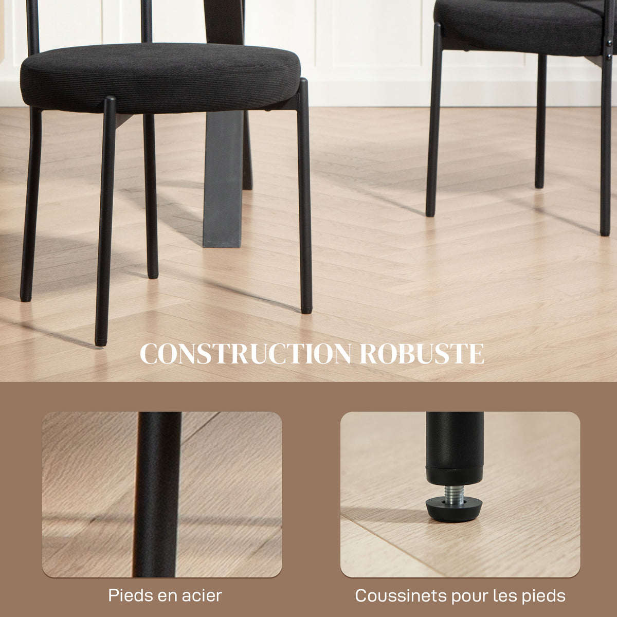 Lot de 4 chaises de salle à manger avec dossier en tissu pieds en acier 51 x 51 x 76 cm noir