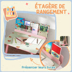 Ensemble table et chaise enfant table pour enfant avec chaise avec porte-livres motifs d'ours pour enfants 3-8 ans rose