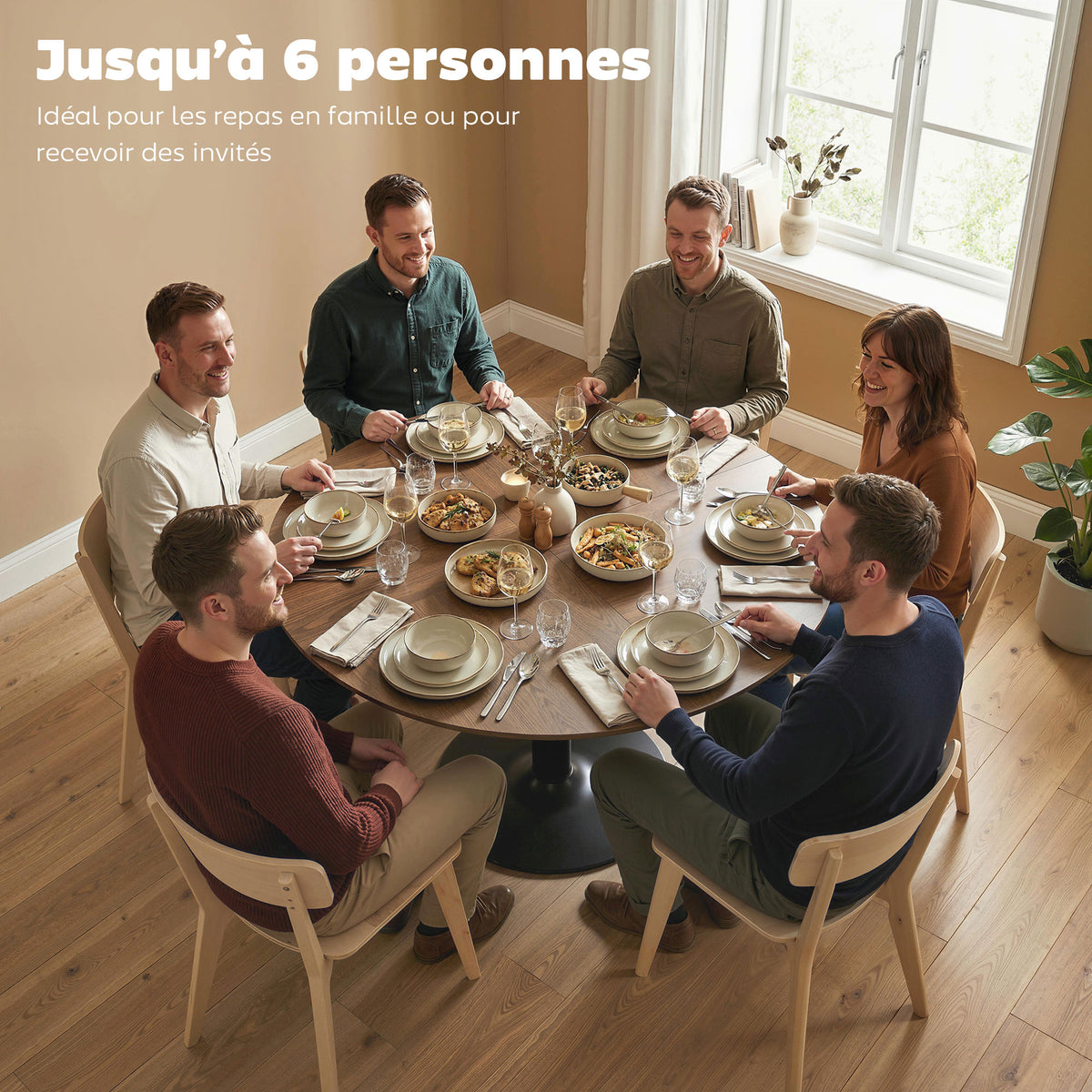Tavolo da pranzo rotondo per 4-6 persone, tavolo da cucina con ampio piano e base in acciaio, Ø 110 x 78 cm, marrone