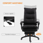 Fauteuil de bureau massant, chaise de bureau, chaise ergonomique avec hauteur réglable, dossier inclinable, repose-pied intégré et télécommande filaire, pivotant à 360°, toile de lin noir