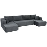 Canapé Modulaire en U 4 Places, 2 Méridiennes, Canapé 2 Places, 6 Coussins, Sans Montage, 369 x 152 x 78 cm, Gris