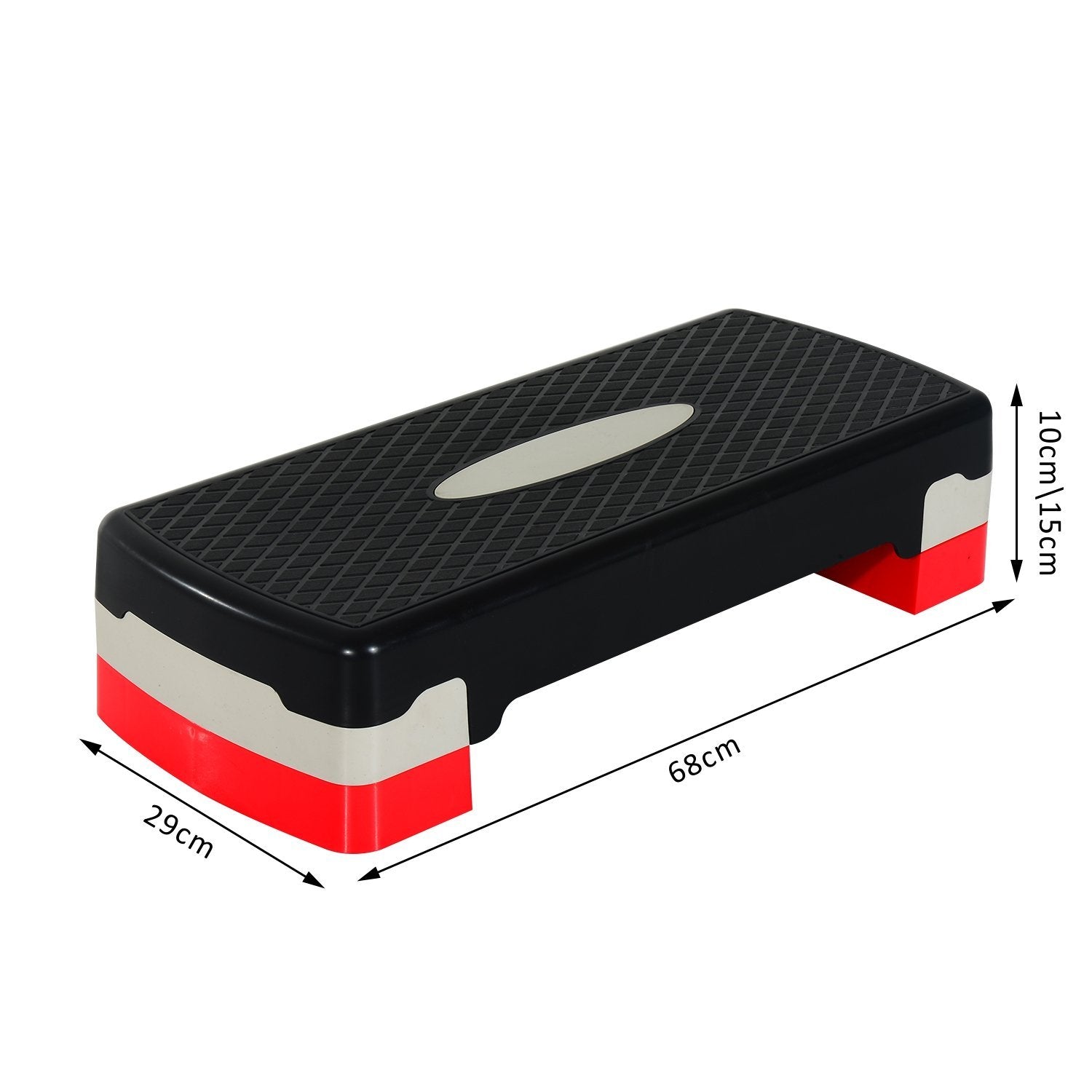 Stepper aerobic fitness hauteur reglable 2 niveaux surface antiderapante PP 68 x 29 x 15 cm rouge noir et gris