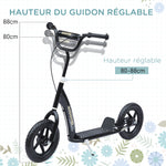 Trottinette enfant patinette pneus 30 cm Hauteur Guidon réglable poignée Frein et béquille Acier pour enfants à partir de 5 ans Noir