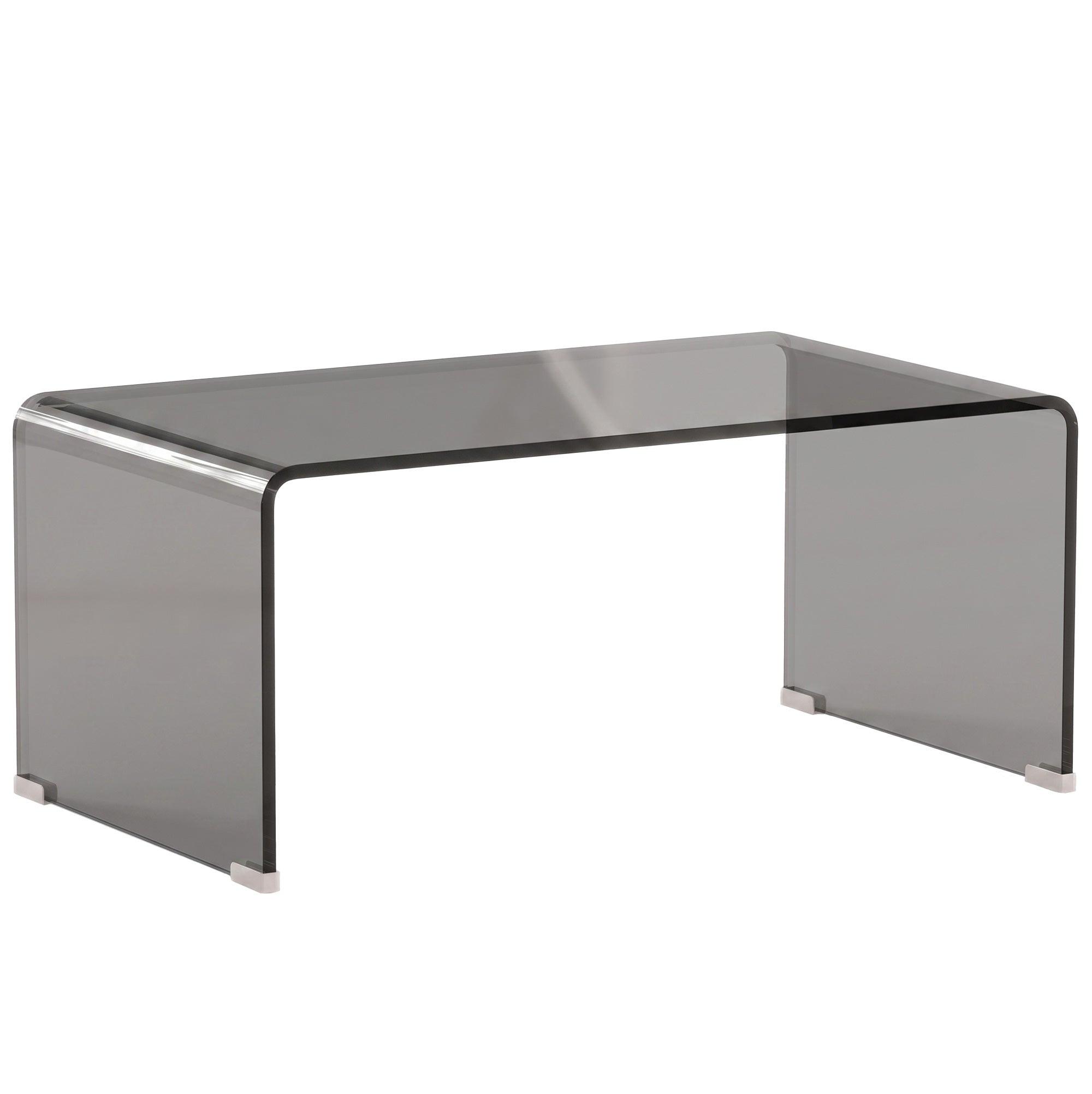 Table Basse en Verre, Table de Salon Rectangulaire Design Moderne avec Bords Arrondis Sûrs, Gris Clair Transparent-0