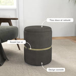 Pouf tabouret repose-pied coffre de rangement en velours côtelé 36 x 36 x 44 cm pour salon chambre gris-4