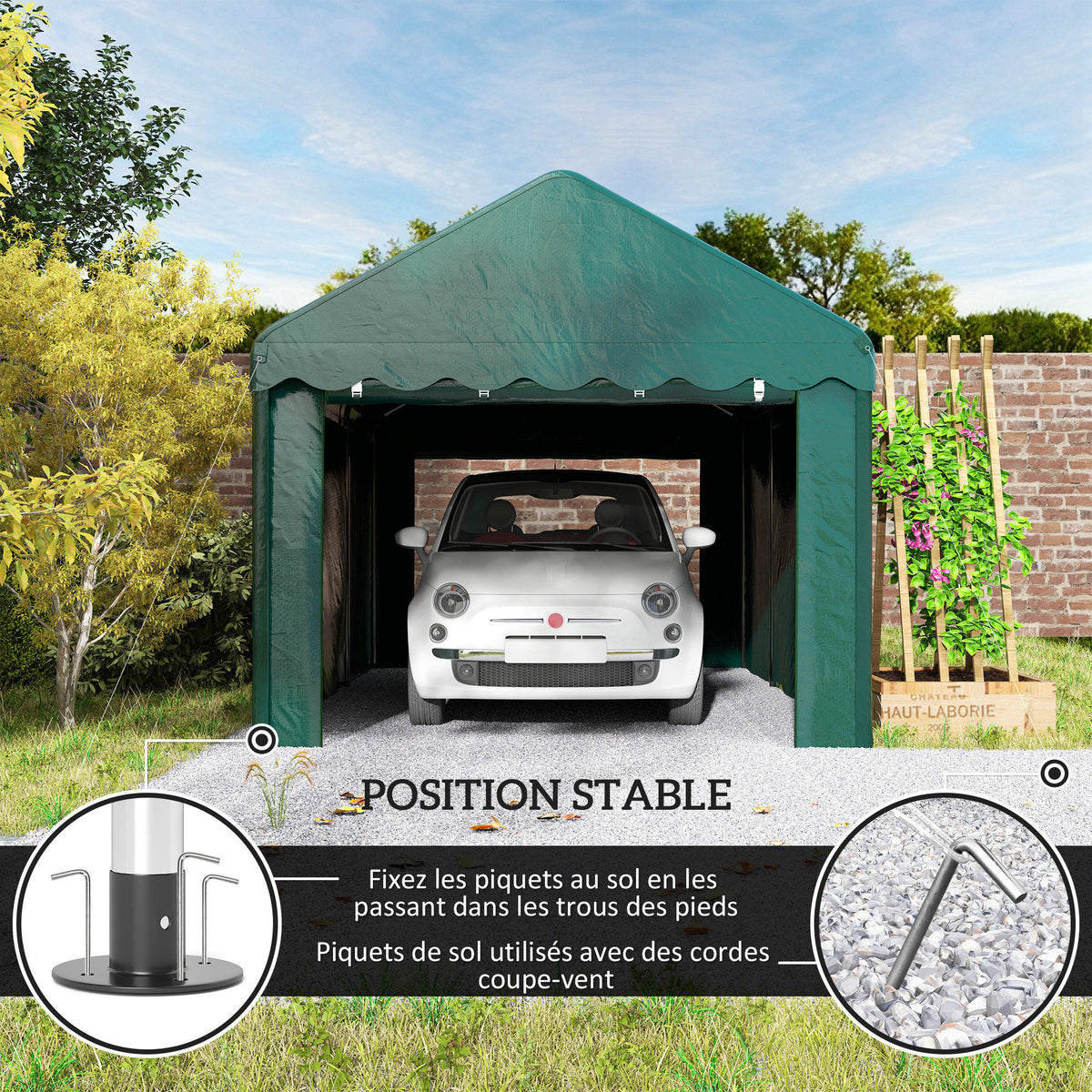 Tente garage carport 3 x 6m Auvent de voiture robuste avec 2 portes enroulables, toile 200g PE, vert