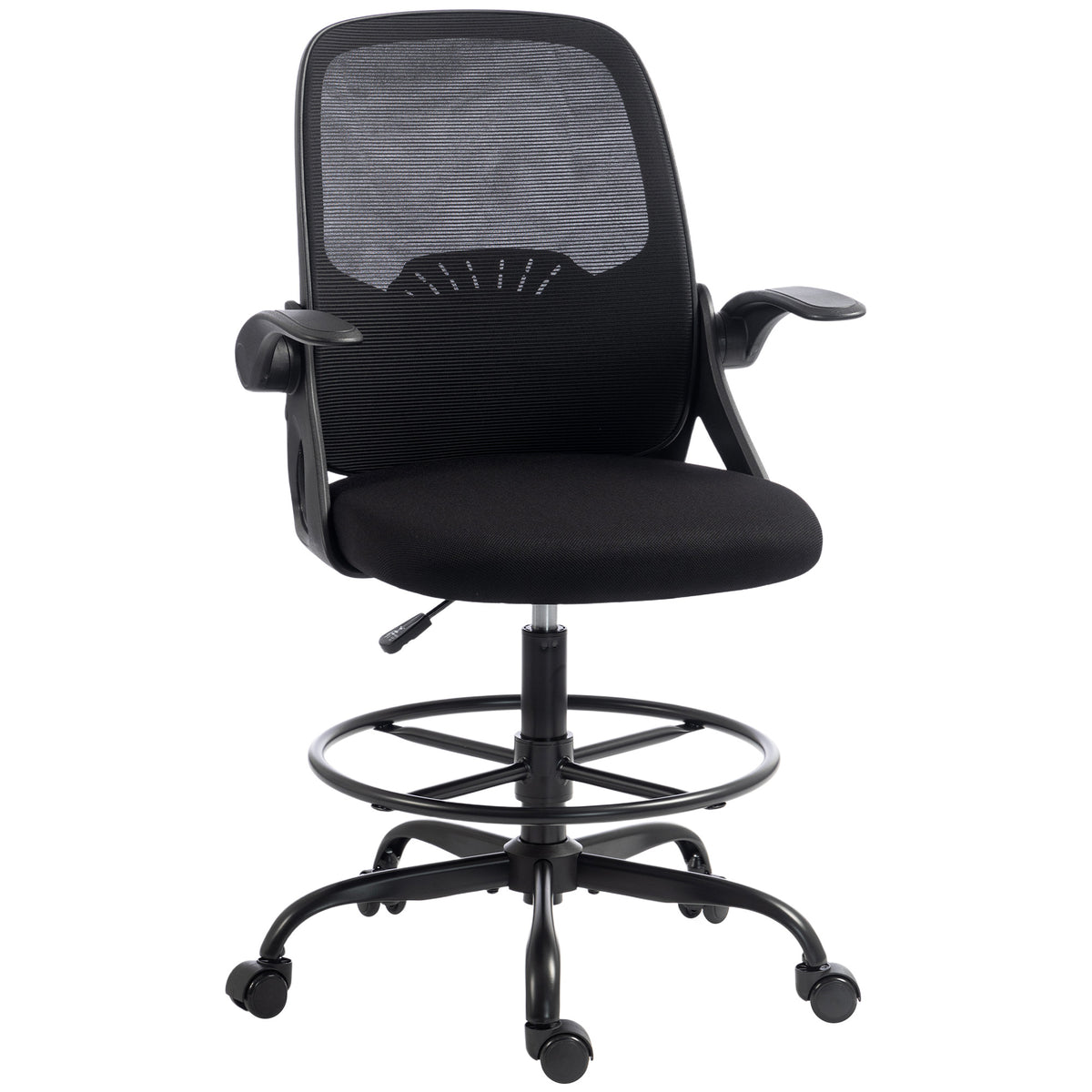 Chaise Bureau Ergonomique avec Soutien Lombaire Réglable, Chaise de Dessin en Maille, Accoudoirs Relevables, Noir