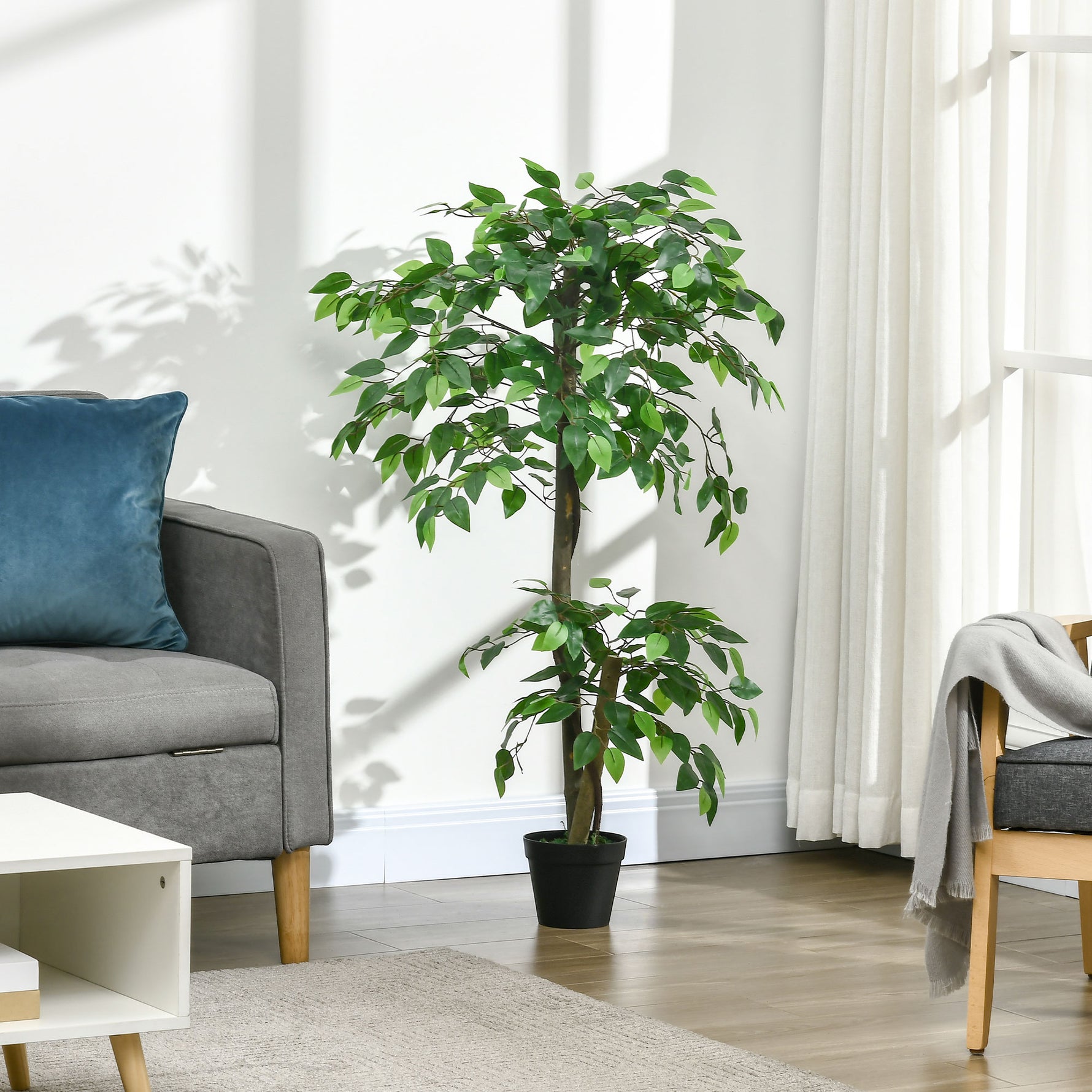 Arbre Artificiel Plante Artificiel ficus Hauteur 1,2 m Tronc Branches Liane Lichen Feuilles Grand réalisme Pot
