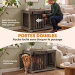 Cage pour Chien en Bois et Acier avec Porte Coulissante, Table d'Appoint, Niche Moderne, 100x60x68cm, Effet Bois Gris