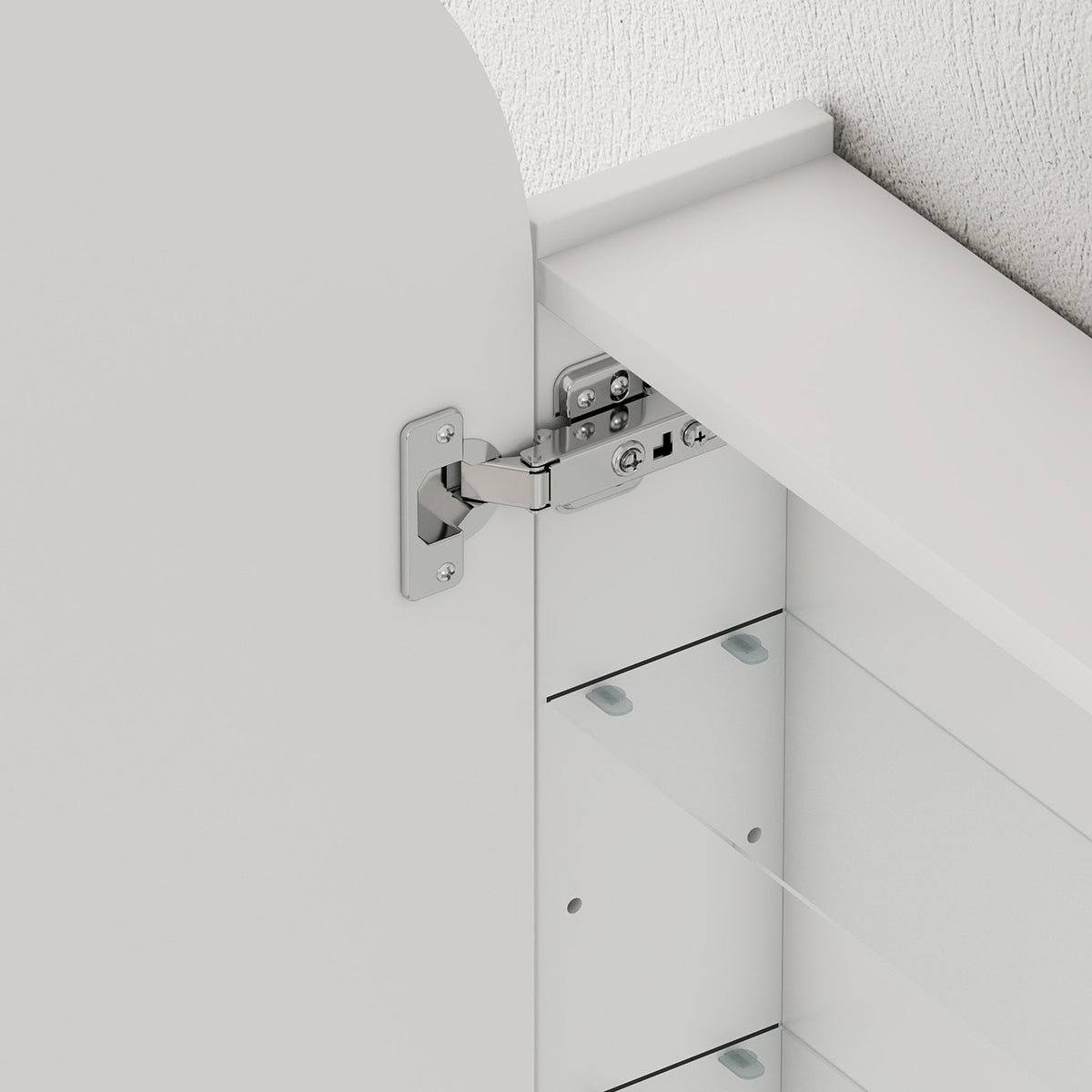 Armoire murale salle de bain avec miroir, meuble salle de bain sans cadre en arche et étagères en verre réglables, blanc