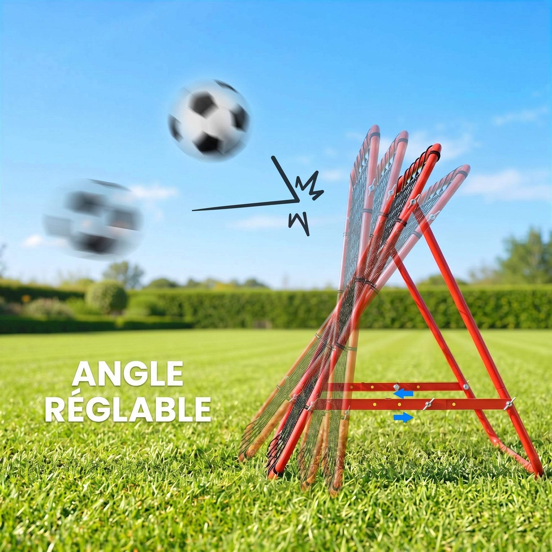 Filet de rebond en métal angle réglable et 20 cordes élastiques pour entraînement de football, tennis, handball 96x80x96