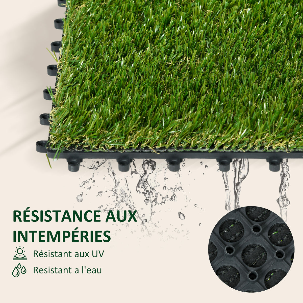 Gazon synthétique Artificiel Set de 10 Dalles Carreaux 30 x 30 cm épaisseur Confort 3 cm à emboîter Vert