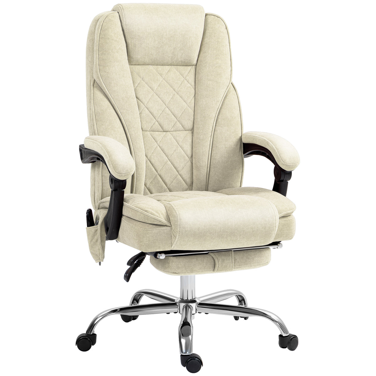 Fauteuil de bureau massant et chauffant hauteur réglable dossier inclinable télécommande repose-pieds rétractable beige