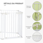 Barrière de sécurité parc enclos chien modulable pliable porte intégrée 300L max. x 74,5H cm métal PP blanc