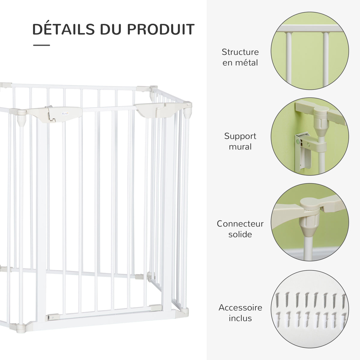 Barrière de sécurité parc enclos chien modulable pliable porte intégrée 300L max. x 74,5H cm métal PP blanc