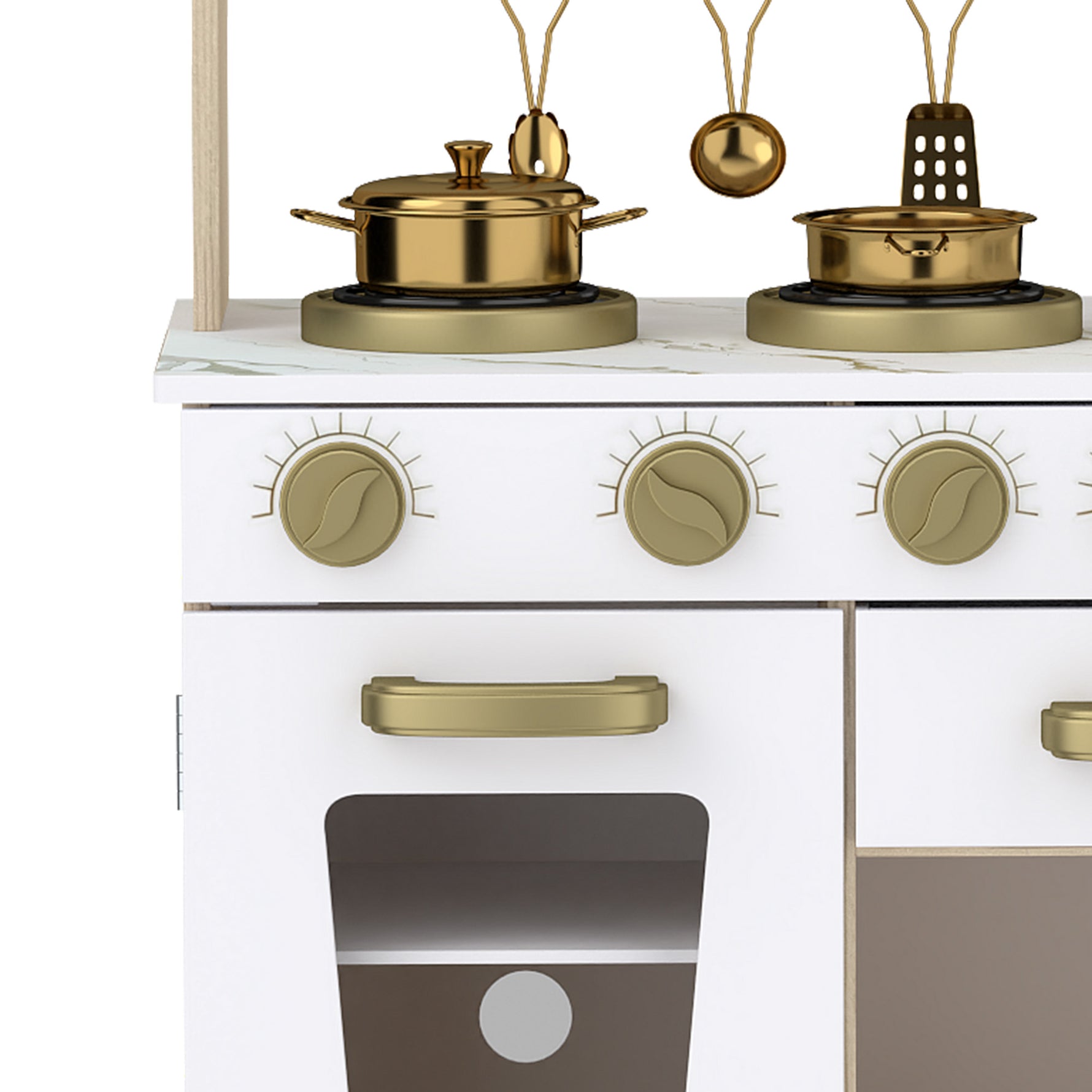 Cuisine Enfant en Bois, Dinette Cuisine Enfant avec Ustensiles en Acier Inoxydable, pour 3 à 6 Ans, 74x29x81cm, Blanc