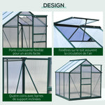 Serre de jardin polycarbonate 190 x 192 x 201 cm résistant aux UV 30+ fondation renforcé gouttière vert foncé
