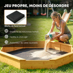 Bac à sable en bois avec auvent, bac à sable enfant extérieur avec 4 bancs, doublure de fond, jaune