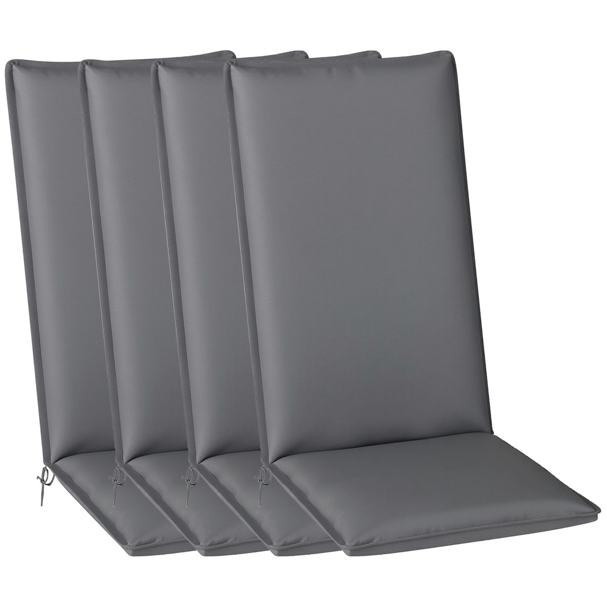 Lot de 4 coussins de chaise extérieur avec attaches et bande réglable, anti-décoloration UPF50+, 124x50x5cm, gris