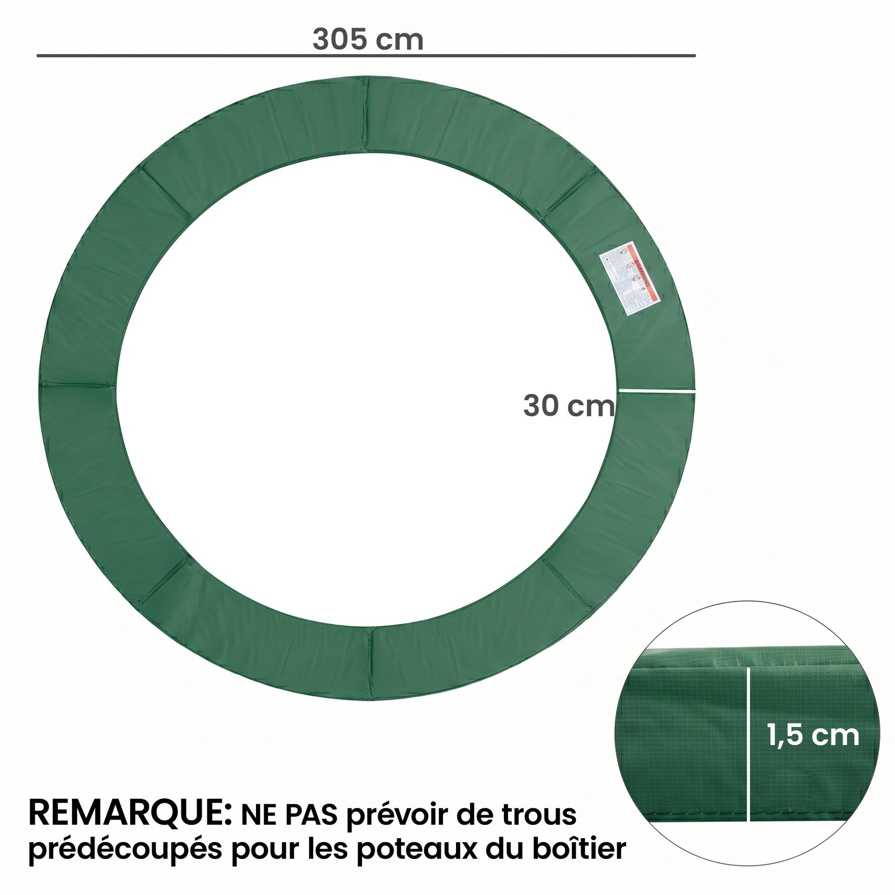 Coussin de protection pour trampoline de remplacement Ø 305 cm Coussin de sécurité de remplacement vert