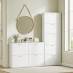 Meuble à chaussures 15 paires, armoire à chaussures étroite moderne avec 5 tiroirs rabattables, 65 x 17 x 180,5 cm blanc