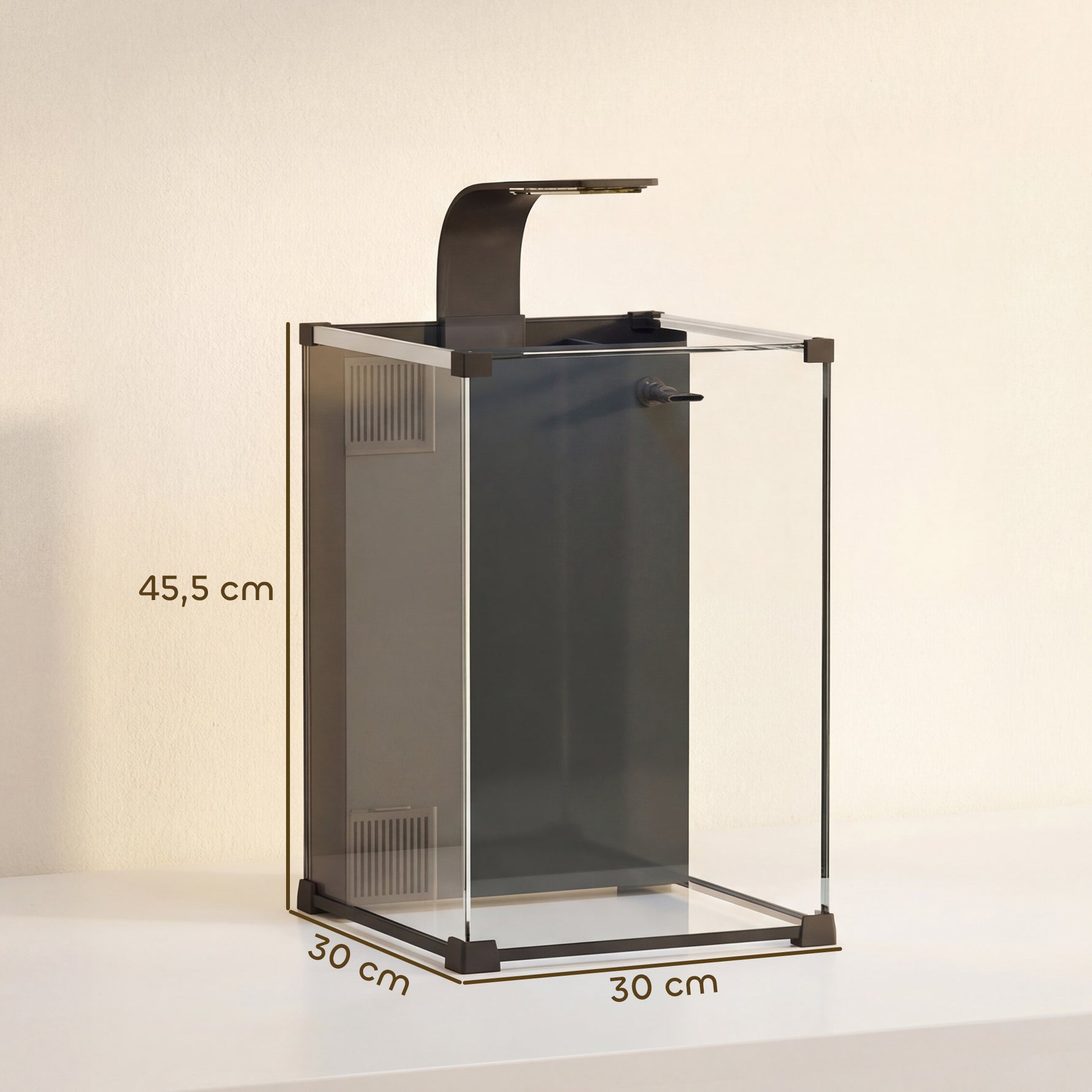 Aquarium en Verre Trempé Nano Aquarium avec Filtre Intégré Pompe 5W et Éclairage LED 30x30x45cm Noir