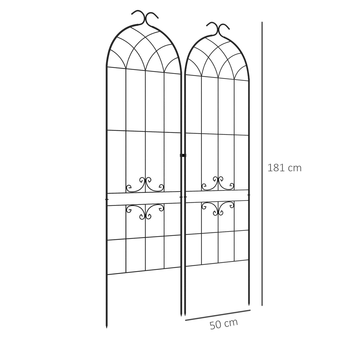 Lot de 2 treillis de jardin, support pour plantes grimpantes en métal, 50L x 181H cm, noir