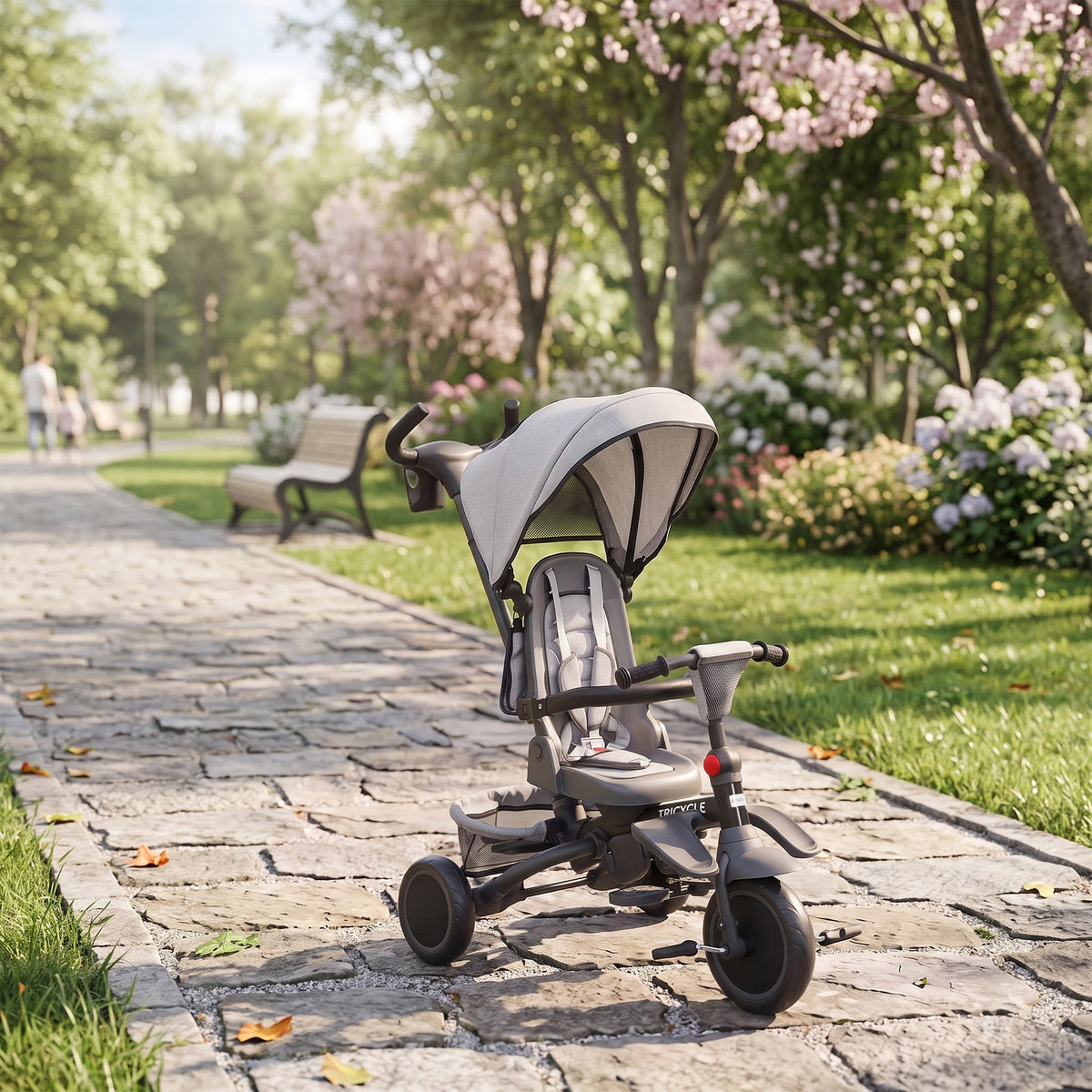Tricycle bébé évolutif 6 en 1, tricycle enfant pliable avec poignée parentale réglable, siège pivotant 360°, gris