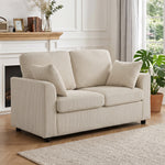 Canapé 2 Places en Velours Côtelé, Canapé de Salon 144 cm avec Assise Large Rembourrée, 2 Oreillers, Beige