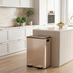Poubelle de cuisine 2 compartiments de 2 x 28L, acier inoxydable, couvercle à fermeture douce, 45,8x36x67,6cm, or
