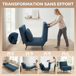 Schlafsofa 1-Sitzer, 3-in-1 Schlaf-Sessel mit verstellbarer Rückenlehne, Kissen, breiter Sitzfläche, Blau