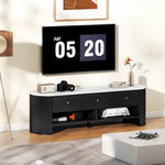 Meuble TV 140 cm, meuble télé pour téléviseur 65 pouces effet marbre avec 3 tiroirs façades à cannelures 2 étagères noir