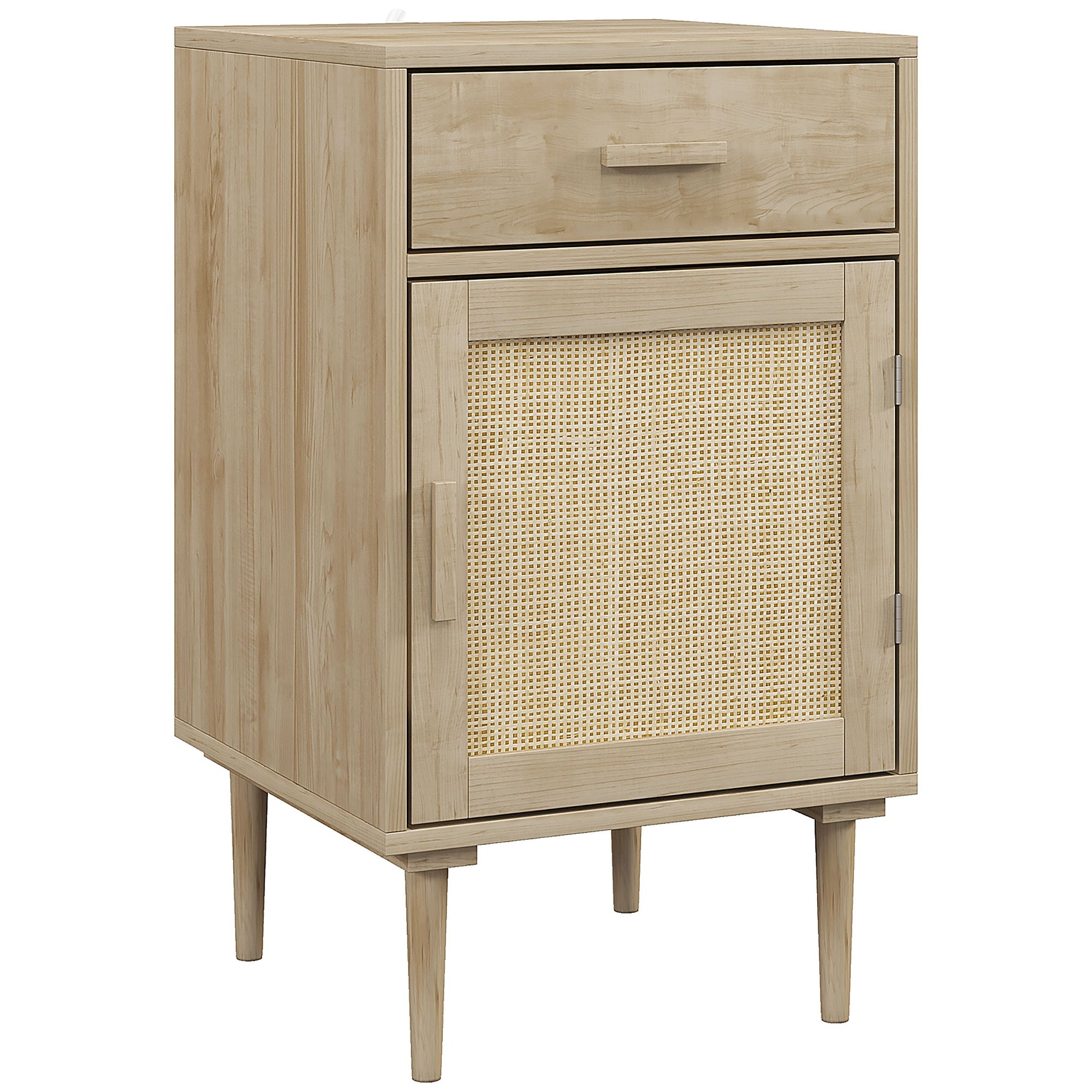 Table de chevet avec placard et étagère porte rotin tissé 1 tiroir design bohème - 40 x 40 x 68,5 cm naturel