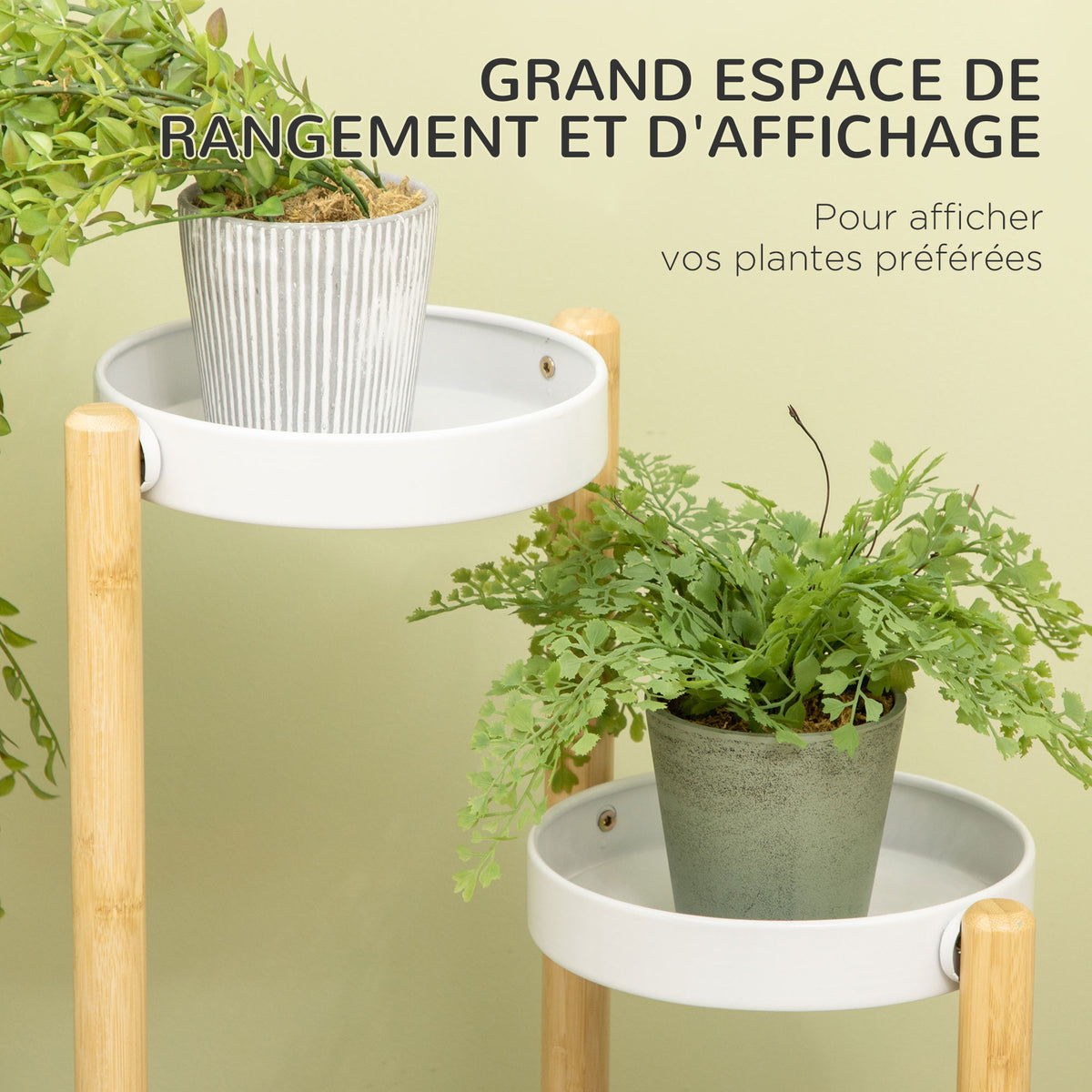 Support pour plantes étagère à fleurs à 4 niveaux en bambou et métal pour extérieur intérieur 28 x 28 x 80 cm blanc