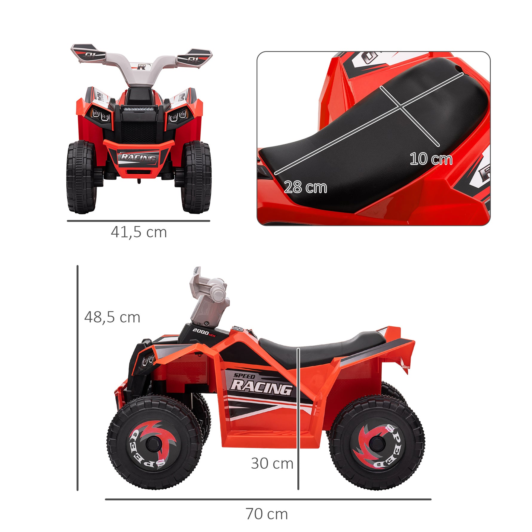 Quad électrique pour enfants véhicule à batterie 6V avec marche avant et arrière 70L x 41,5l x 48,5H cm Rouge