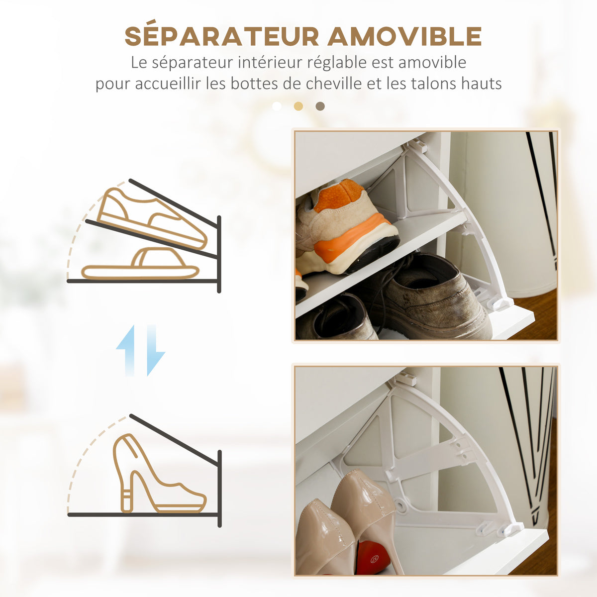 Meuble à chaussures 2 tiroirs et 2 portes abattantes avec étagère réglable 80 x 30 x 91,5 cm poignées alu. naturel