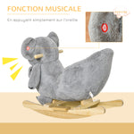 Jouet à Bascule Koala avec marionnette - Effet sonore Rugissement - Fauteuil intégré, Ceinture de sécurité - pour 18-36 mois - Bois peuplier Peluche Courte Polyester Gris