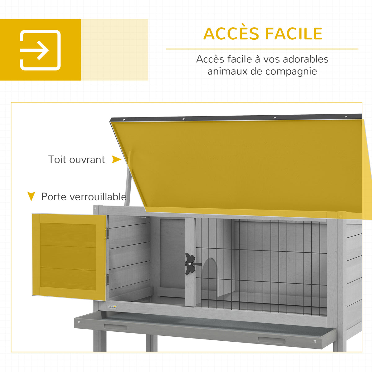 Clapier sur pieds cage à lapin avec niche intérieure plateau excrément coulissant porte verrouillable toit ouvrant