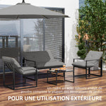 Salon de jardin 4 pièces 4 personnes avec canapé 2 places, 2 fauteuils et 1 table basse gris
