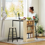 Bartisch-Set mit Hockern, offenen Fächern, verstellbarem Regal und Fußstützen, Eiche und Schwarz