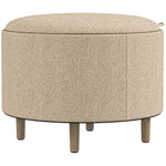Pouf rotondo poggiapiedi sgabello con vano contenitore, vassoio reversibile, mobile 3 in 1 gambe in legno beige