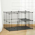 Enclos pour petits animaux, cage à lapin modulable 3 niveaux, 39 panneaux avec  rampes, en métal, 70 x 70 x 105 cm, noir