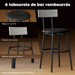 Conjunto de mesa de bar con taburetes, mesa de bar alta y 4 taburetes, estructura de acero, 110 x 55 x 90 cm, blanco
