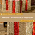 Boîtes cadeaux Noël lumineuse décorations de Noël avec nœud 58 lumières lot de 3 boîtes à cadeaux à LED or